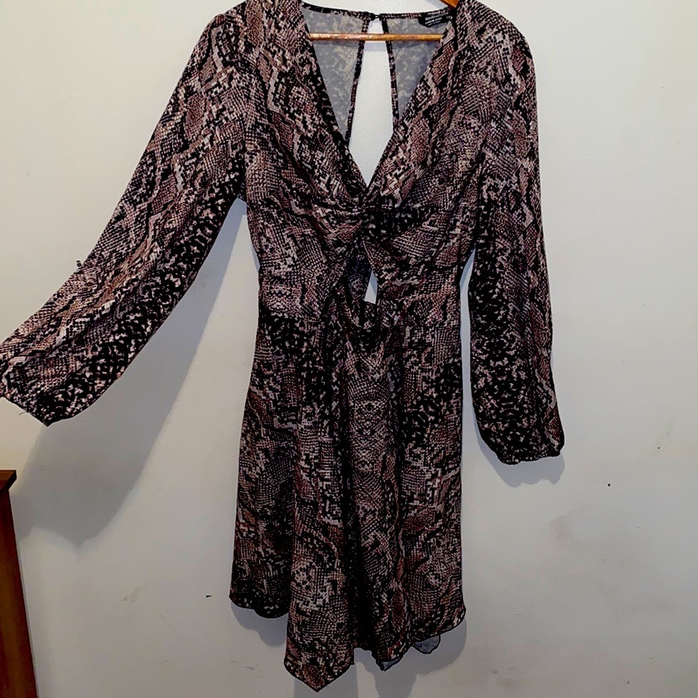 Plus Snakeskin Print Cutout Handkerchief Dress